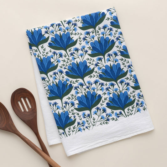 Blue Flowers Tea Towel | Cotton Flour Sack Towel