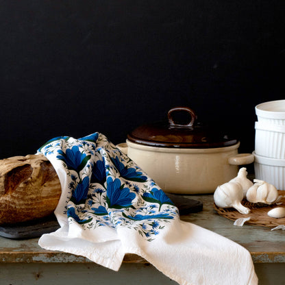 Blue Flowers Tea Towel | Cotton Flour Sack Towel