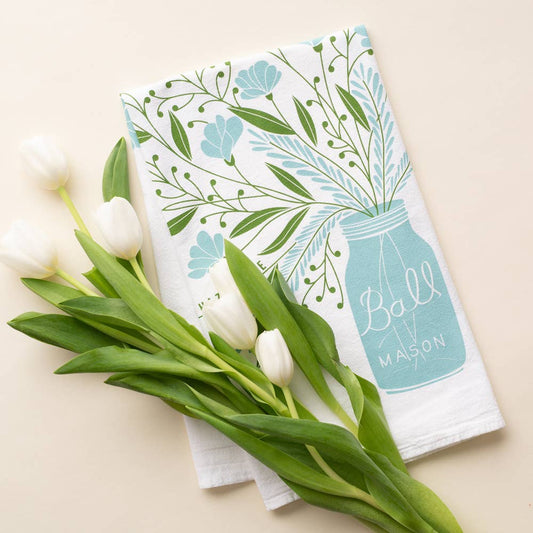 Mason Jar Flowers Tea Towel | Kitchen Towel