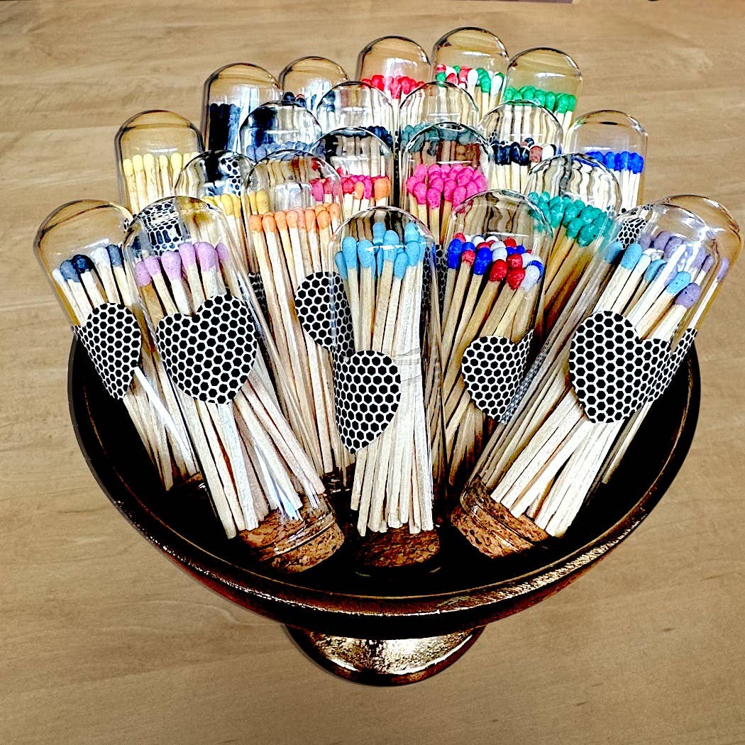 3" Matches in Cloche w/Heart Striker & 25 Colored Matches