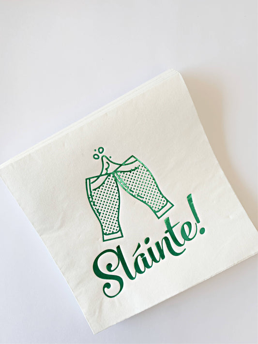 Sláinte! Irish Cheers Cocktail Napkins | Green & White