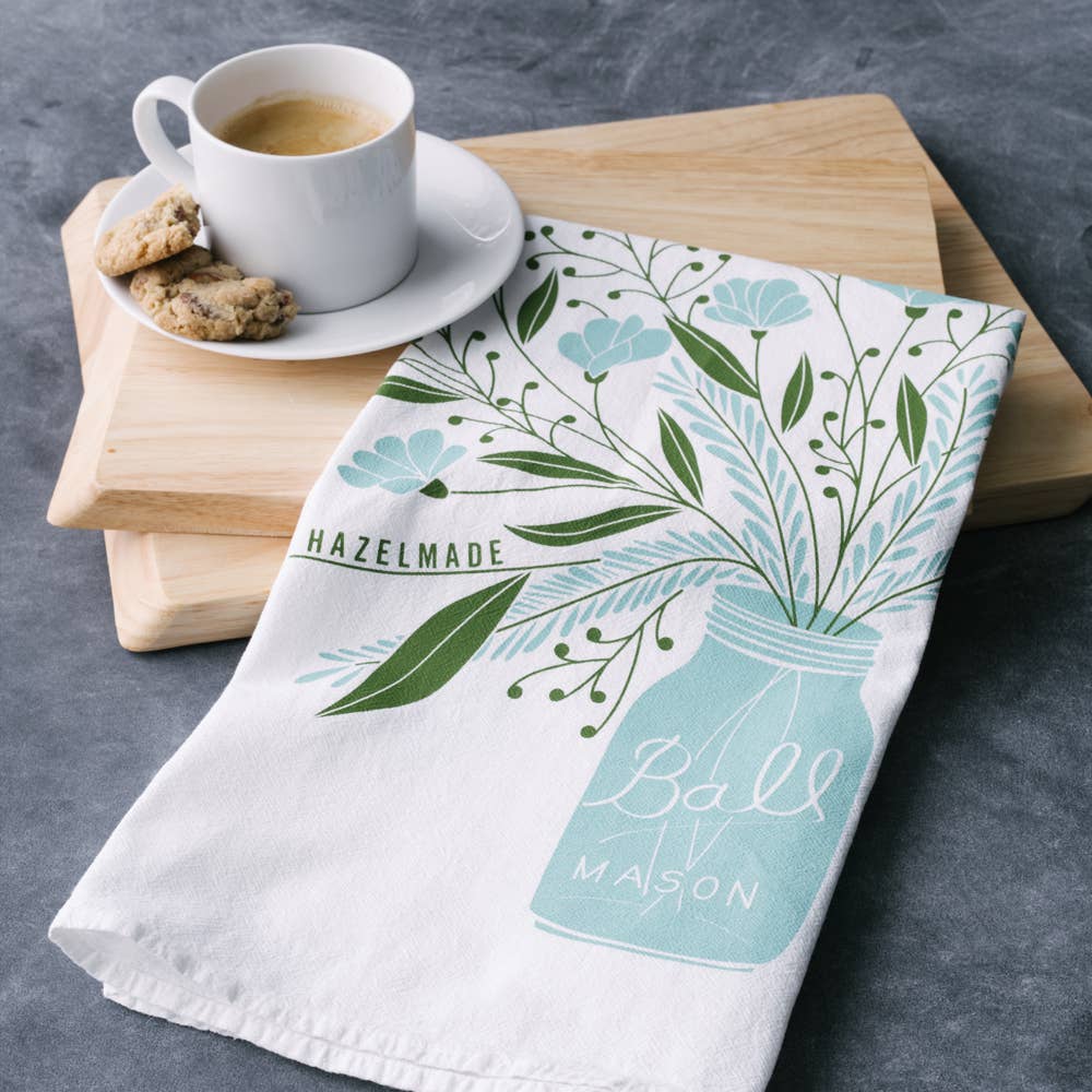 Mason Jar Flowers Tea Towel | Kitchen Towel